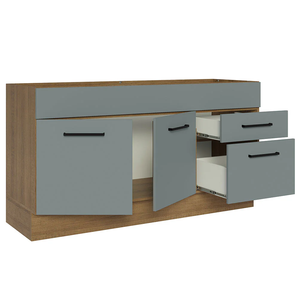 Bajo Mesada Cocina 150 cm 2 Puertas e 2 Cajones (Sin Mesada y Bacha) Marrón/Gris Agata Madesa - Image 7