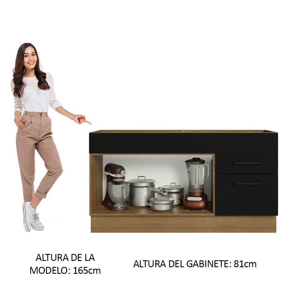 Bajo Mesada Cocina 150 cm 2 Puertas e 2 Cajones (Sin Mesada y Bacha) Marrón/Negro Agata Madesa - Image 4