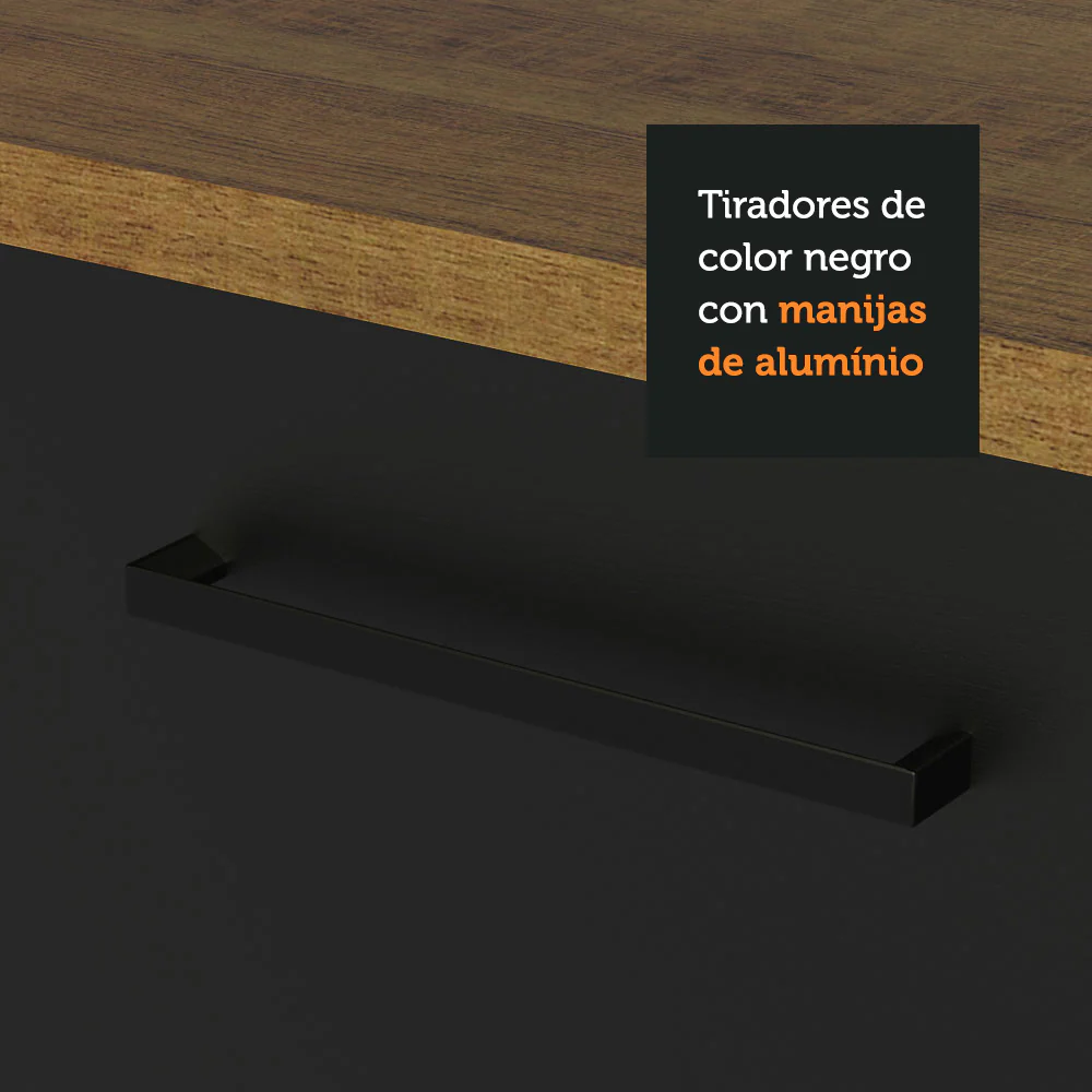 Bajo Mesada Cocina 150 cm 2 Puertas e 2 Cajones (Sin Mesada y Bacha) Marrón/Negro Agata Madesa - Image 5