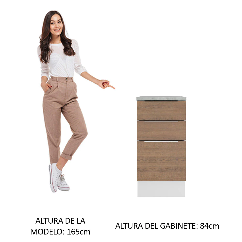 Bajo Mesada Cocina 40 cm 3 Cajones Blanco/Marrón Stella Madesa - Image 3