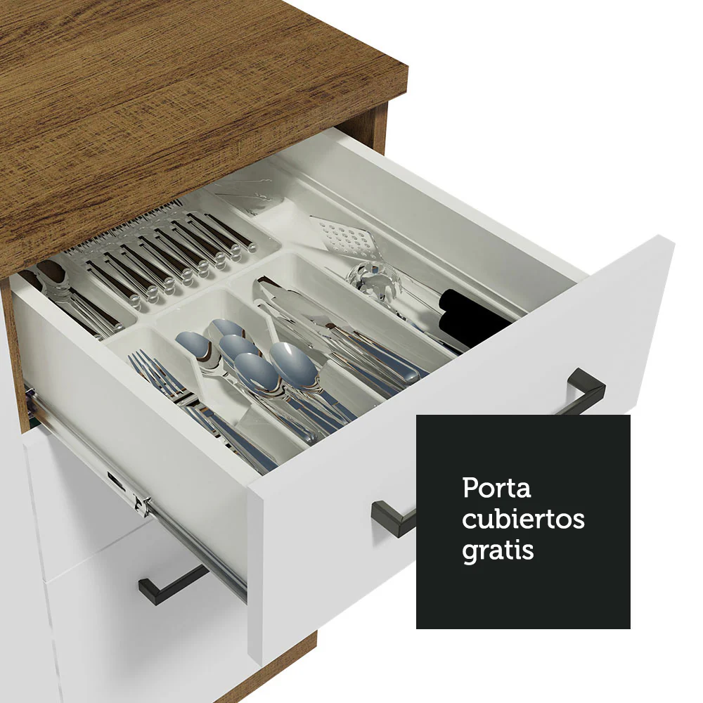 Bajo Mesada Cocina 40 x 60 cm 3 Cajones (Con Mesada) Marrón/Blanco Agata Madesa - Image 6