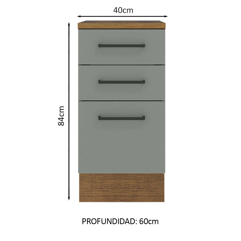 Bajo Mesada Cocina 40 x 60 cm 3 Cajones (Con Mesada) Marrón/Gris Agata Madesa - Image 2