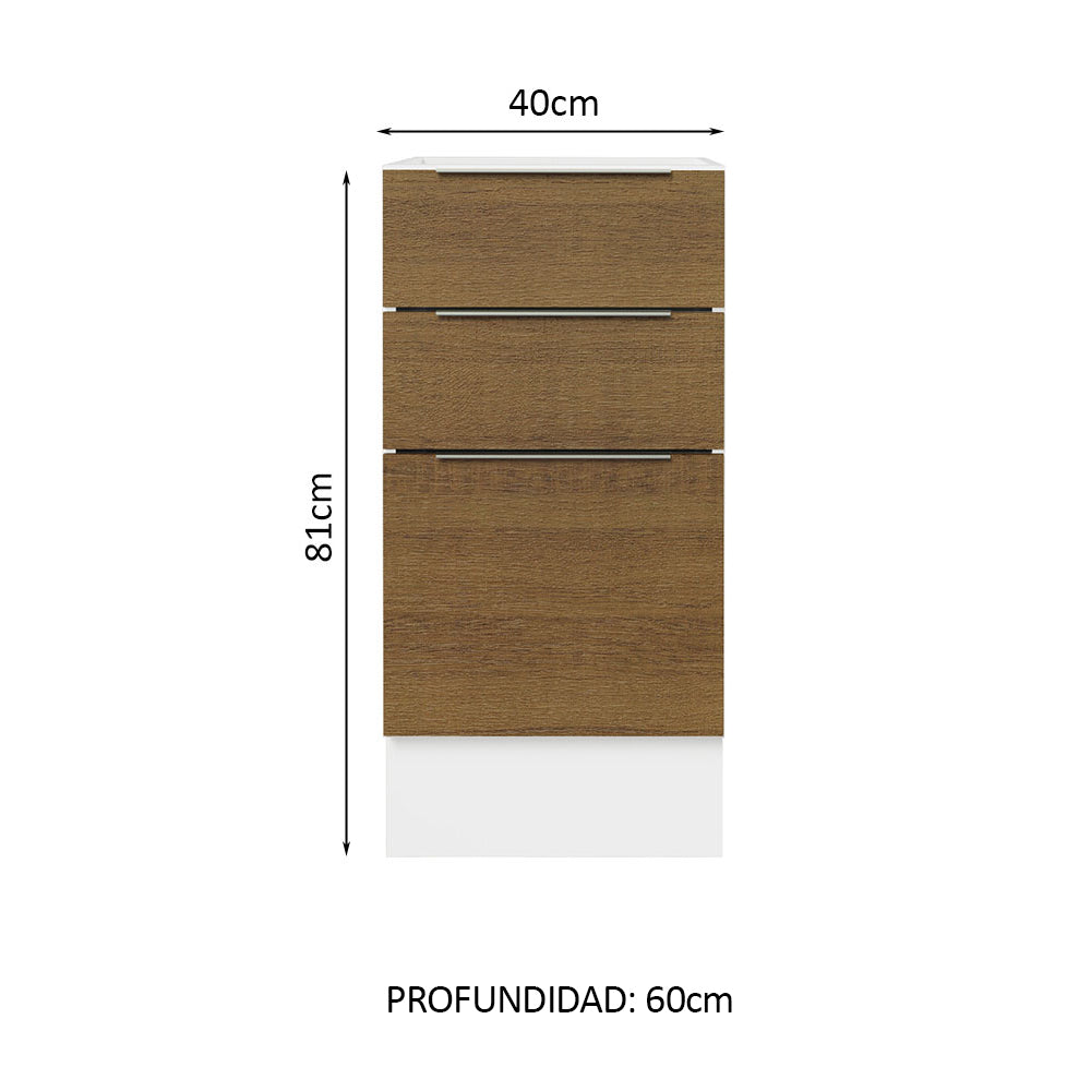 Bajo Mesada Cocina 40 x 60 cm 3 Cajones (Sin Mesada) Blanco/Marrón Stella Madesa - Image 2