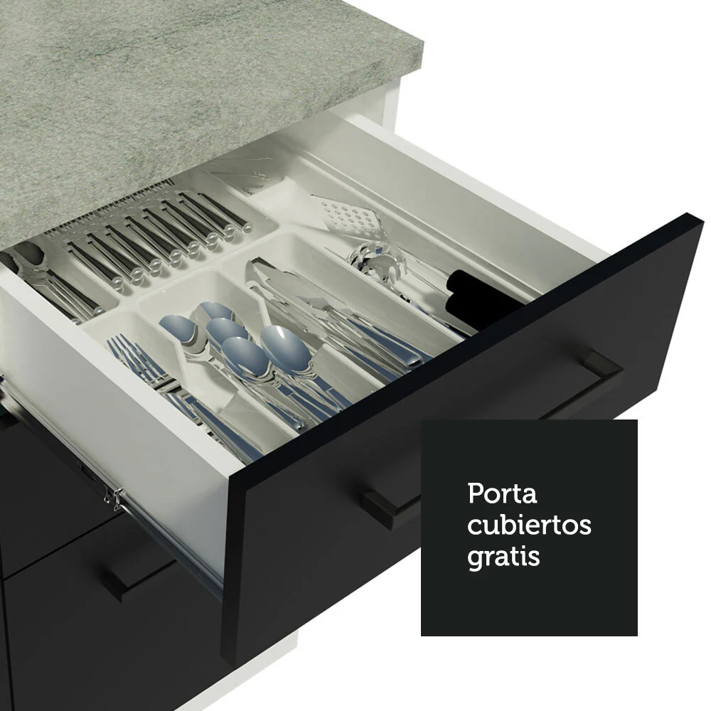 Bajo Mesada Cocina 40 x 60 cm 3 Cajones (Sin Mesada) Blanco/Negro Agata Madesa - Image 6