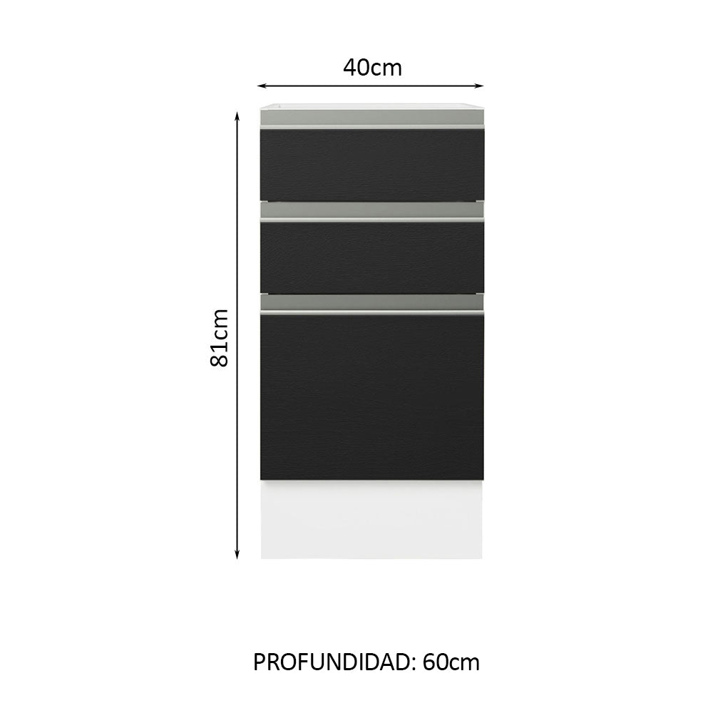 Bajo Mesada Cocina 40 x 60 cm 3 Cajones (Sin Mesada) Blanco/Negro Glamy Madesa - Image 2