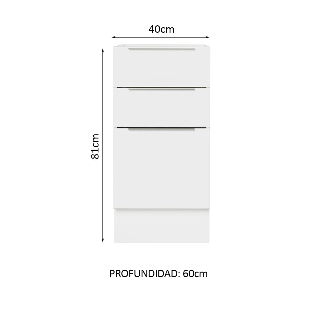 Bajo Mesada Cocina 40 x 60 cm 3 Cajones (Sin Mesada) Blanco Stella Madesa - Image 2