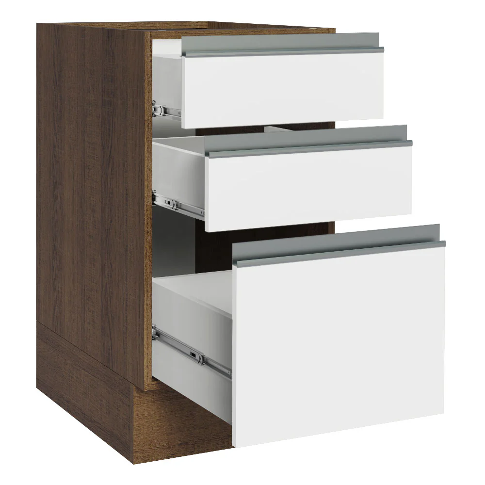 Bajo Mesada Cocina 40 x 60 cm 3 Cajones (Sin Mesada) Marrón/Blanco Glamy Madesa - Image 7