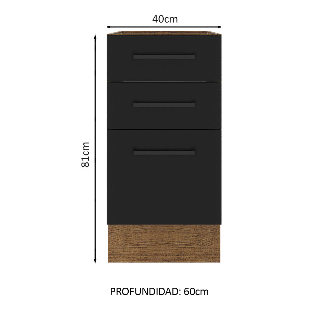 Bajo Mesada Cocina 40 x 60 cm 3 Cajones (Sin Mesada) Marrón/Negro Agata Madesa - Image 2