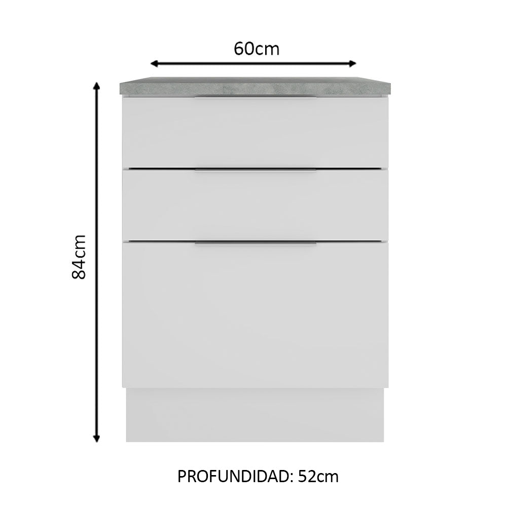 Bajo Mesada Cocina 60 cm 3 Cajones Blanco Stella Madesa - Image 2
