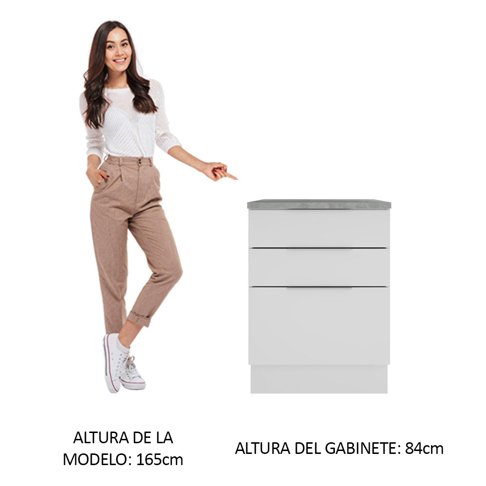 Bajo Mesada Cocina 60 cm 3 Cajones Blanco Stella Madesa - Image 3