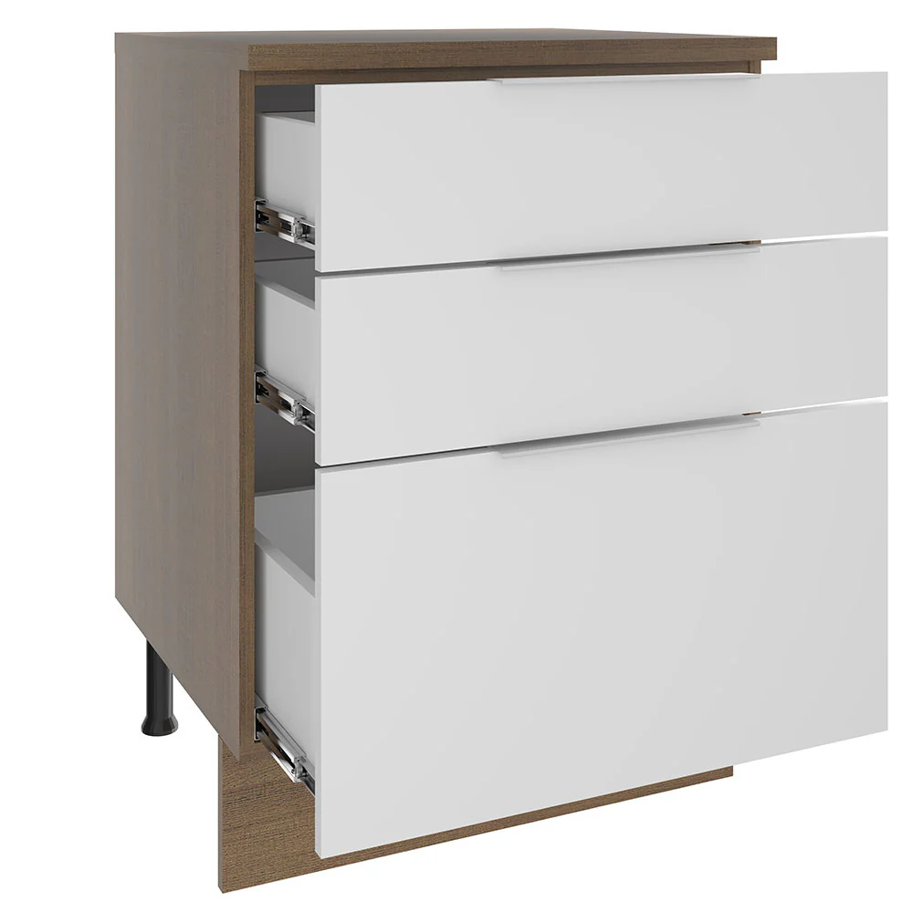 Bajo Mesada Cocina 60 cm 3 Cajones Marrón/Blanco Stella Madesa - Image 6