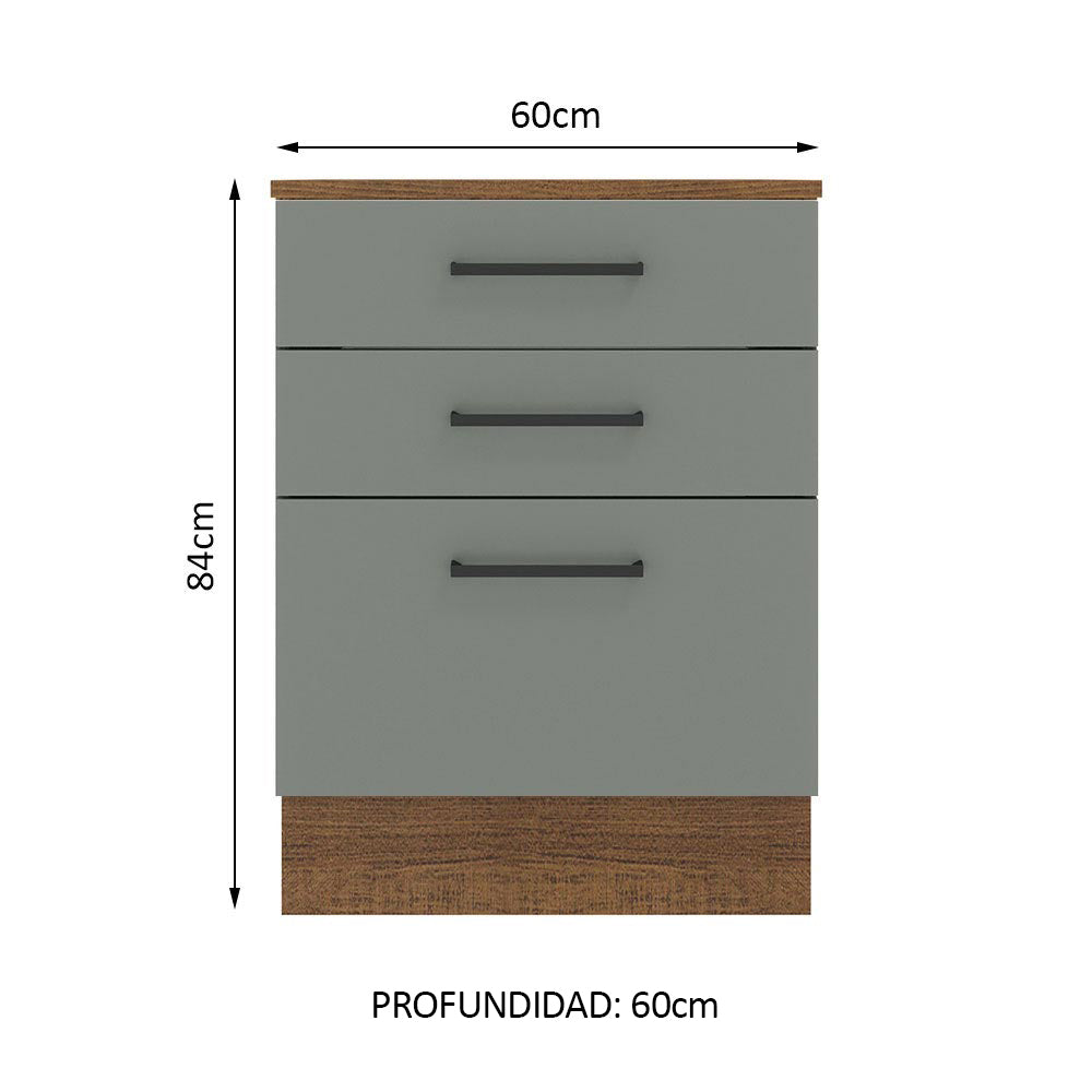 Bajo Mesada Cocina 60 x 60 cm 3 Cajones (Con Mesada) Marrón/Gris Agata Madesa - Image 2