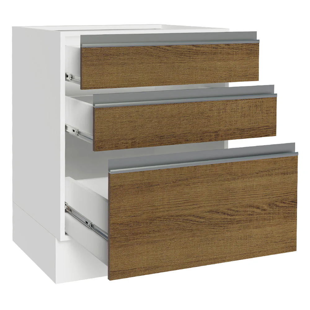 Bajo Mesada Cocina 60 x 60 cm 3 Cajones (Sin Mesada) Blanco/Marrón Glamy Madesa - Image 7