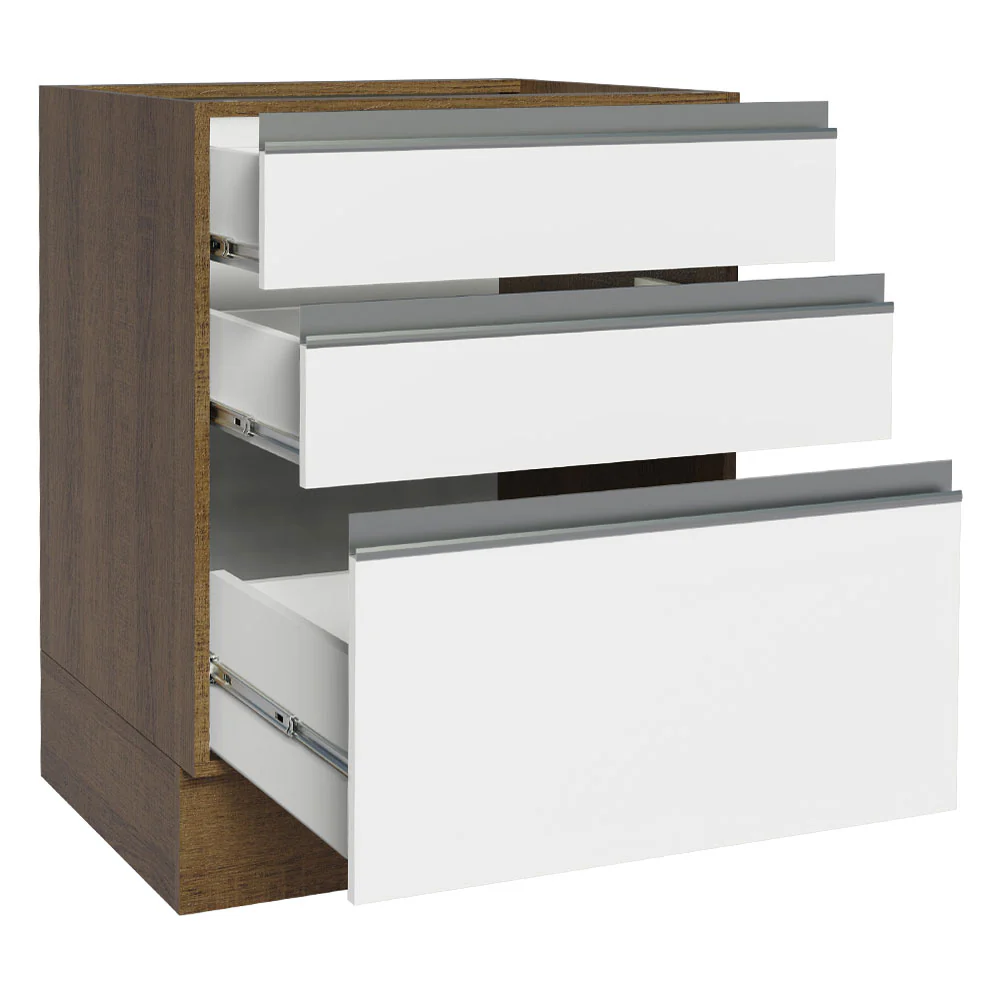 Bajo Mesada Cocina 60 x 60 cm 3 Cajones (Sin Mesada) Marrón/Blanco Glamy Madesa - Image 7