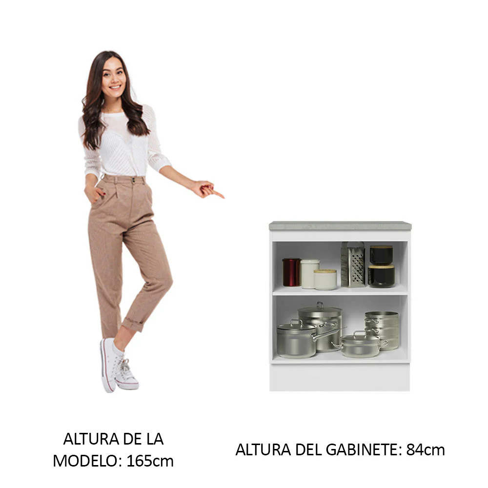Bajo Mesada Cocina 70 x 60 cm 2 Puertas (Con Mesada) Blanco/Crema Agata Madesa - Image 3