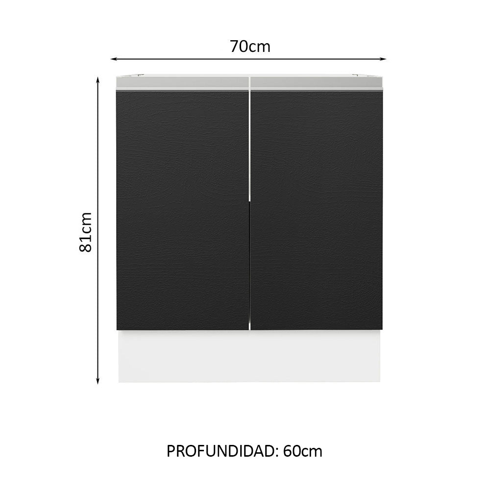Bajo Mesada Cocina 70 x 60 cm 2 Puertas (Sin Mesada) Blanco/Negro Glamy Madesa - Image 2