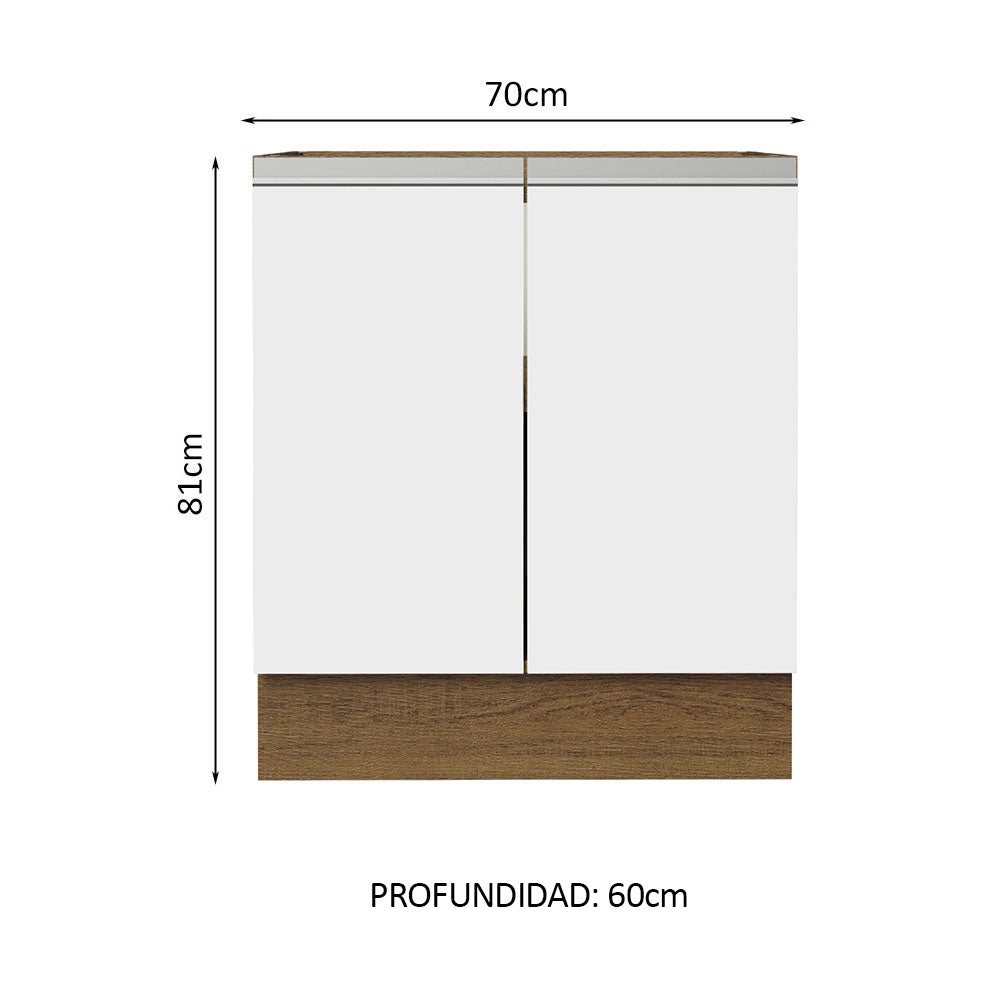 Bajo Mesada Cocina 70 x 60 cm 2 Puertas (Sin Mesada) Marrón/Blanco Glamy Madesa - Image 2