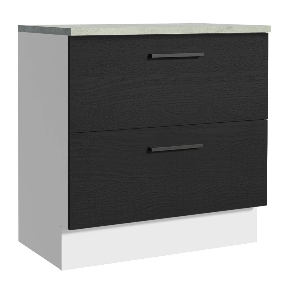 Bajo Mesada Cocina 80 cm 2 Cajones Blanco/Negro Agata Madesa