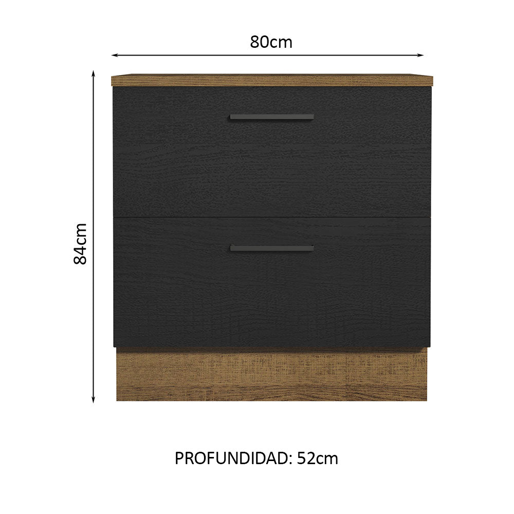 Bajo Mesada Cocina 80 cm 2 Cajones Marrón/Negro Agata Madesa - Image 2