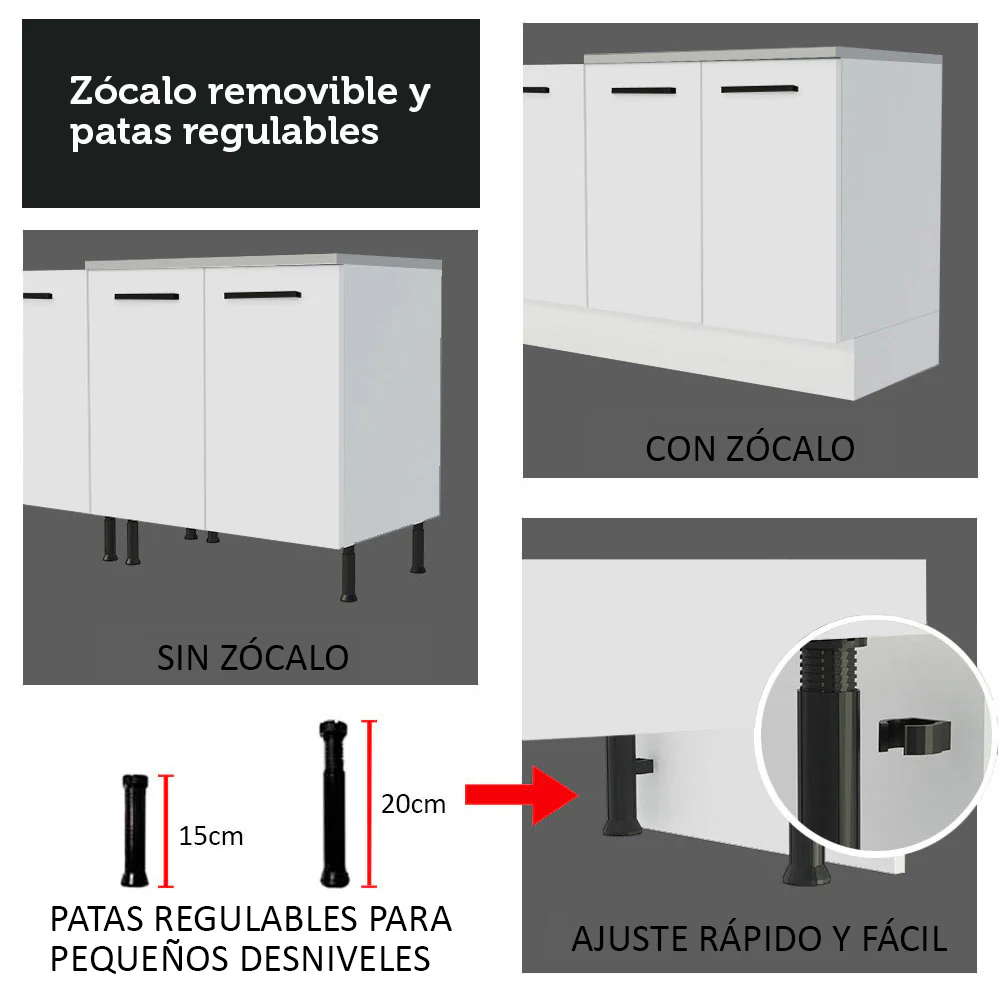 Bajo Mesada Cocina 80 x 60 cm 2 Cajones (Con Mesada) Blanco Agata Madesa - Image 8