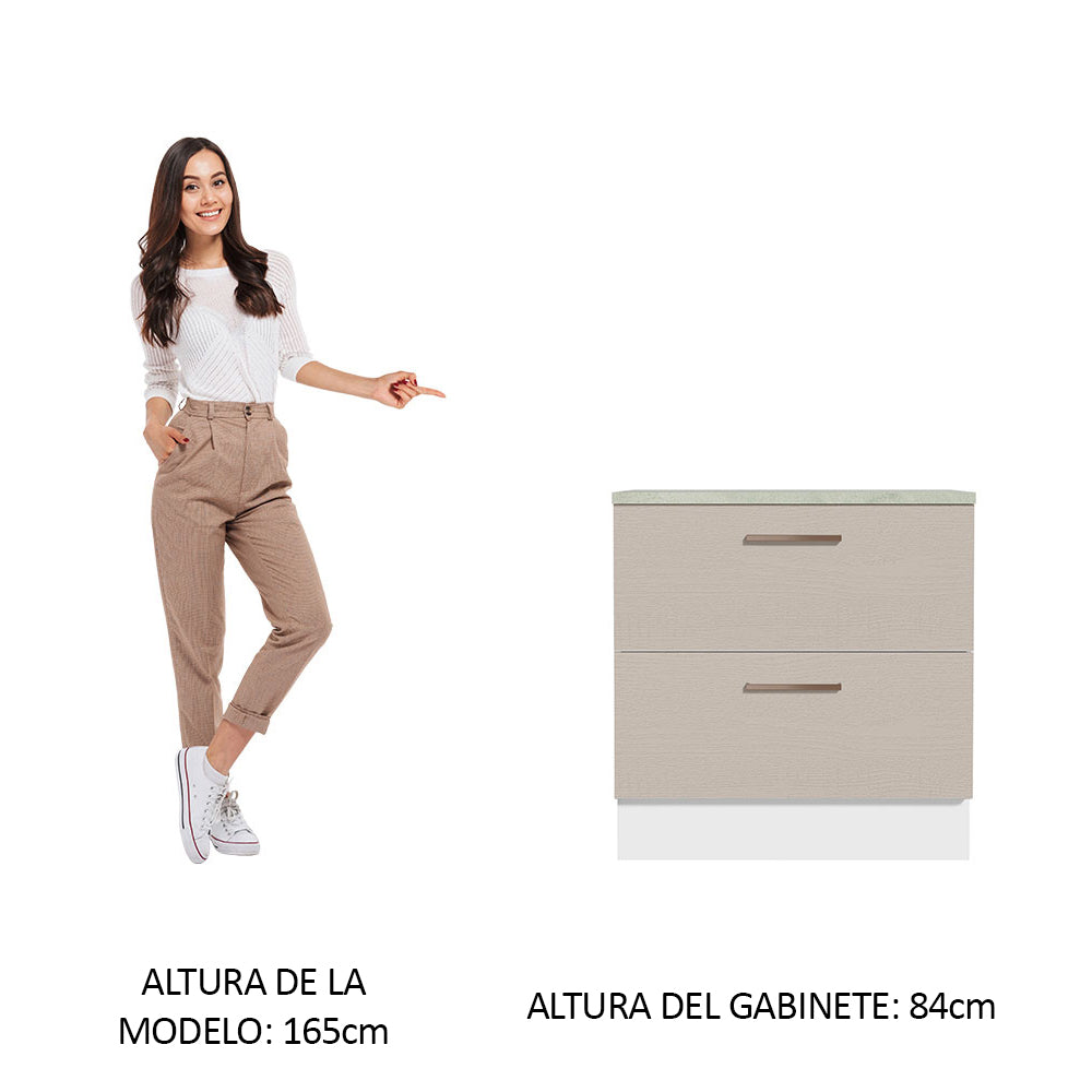 Bajo Mesada Cocina 80 x 60 cm 2 Cajones (Con Mesada) Blanco/Crema Agata Madesa - Image 3