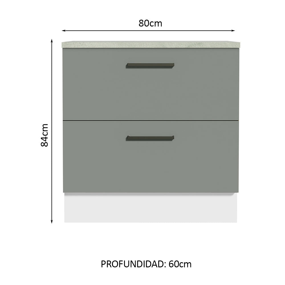 Bajo Mesada Cocina 80 x 60 cm 2 Cajones (Con Mesada) Blanco/Gris Agata Madesa - Image 2