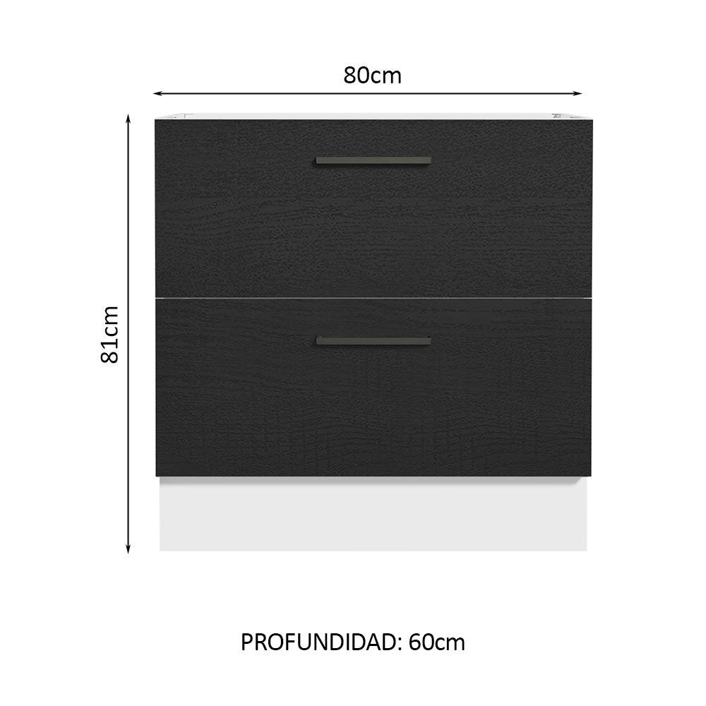 Bajo Mesada Cocina 80 x 60 cm 2 Cajones (Sin Mesada) Blanco/Negro Agata Madesa - Image 2