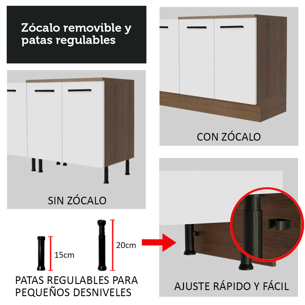 Bajo Mesada Cocina 80 x 60 cm 2 Cajones (Sin Mesada) Marrón/Blanco Agata Madesa - Image 8