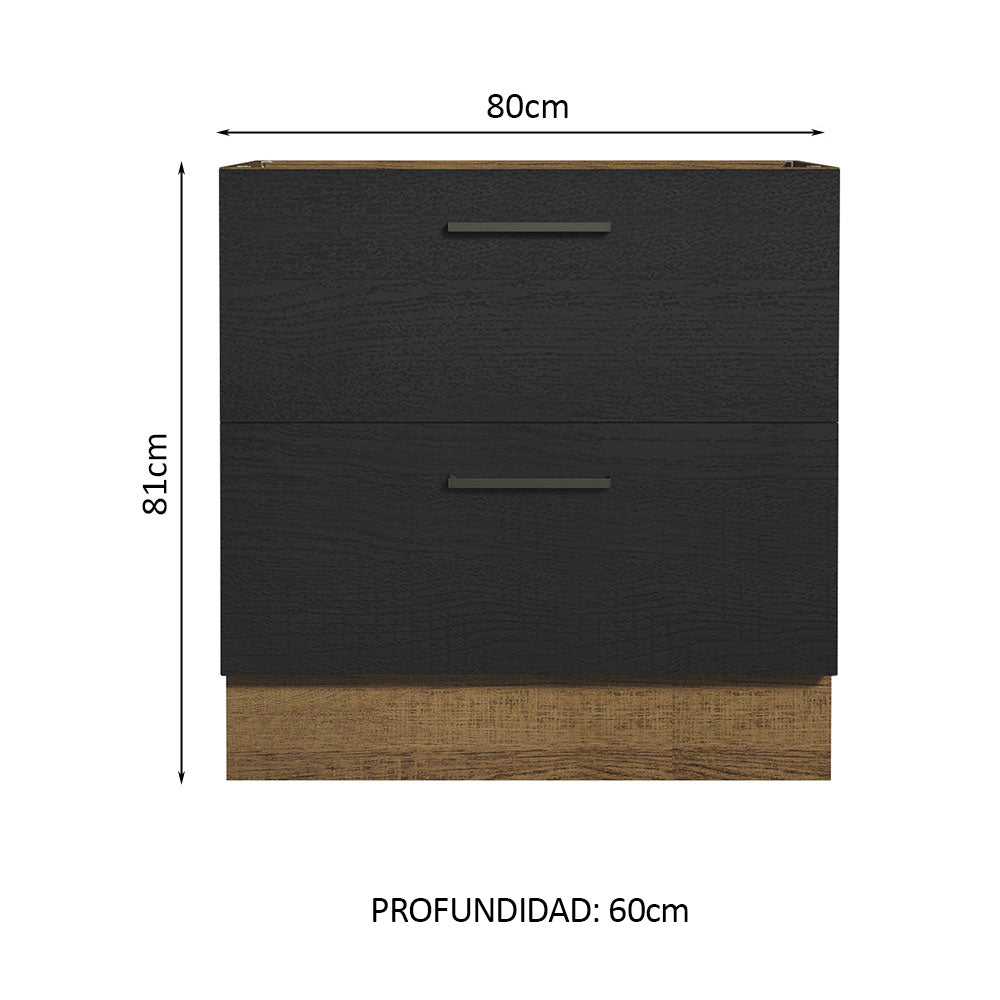 Bajo Mesada Cocina 80 x 60 cm 2 Cajones (Sin Mesada) Marrón/Negro Agata Madesa - Image 2