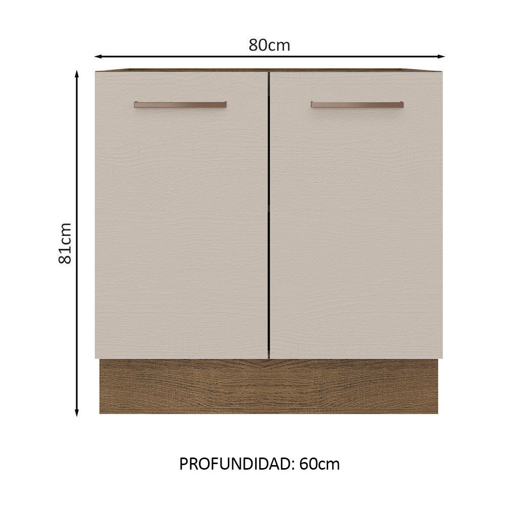 Bajo Mesada Cocina 80 x 60 cm 2 Puertas (Sin Mesada) Marrón/Crema Agata Madesa - Image 2