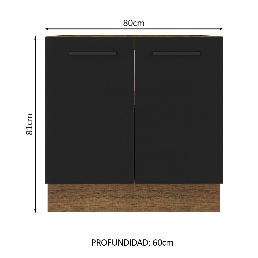 Bajo Mesada Cocina 80 x 60 cm 2 Puertas (Sin Mesada) Marrón/Negro Agata Madesa - Image 2