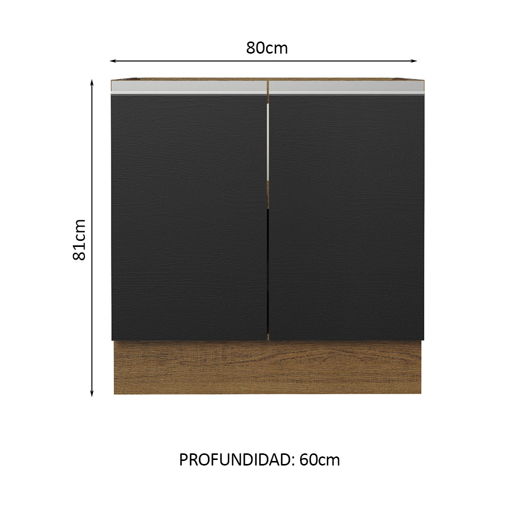 Bajo Mesada Cocina 80 x 60 cm 2 Puertas (Sin Mesada) Marrón/Negro Glamy Madesa - Image 2