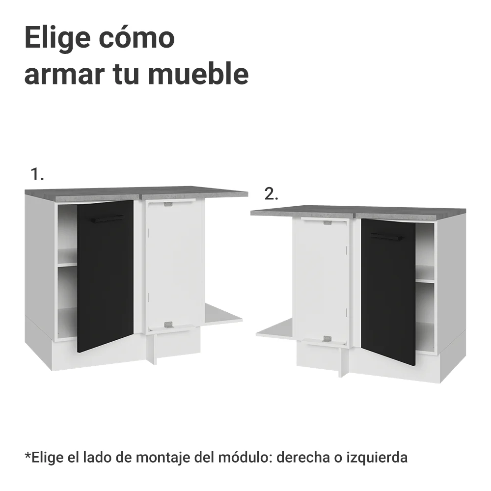 Bajo Mesada Cocina Esquinera 1 Puerta 60 cm Profundidad (Con Mesada) Blanco/Negro Agata Madesa - Image 7