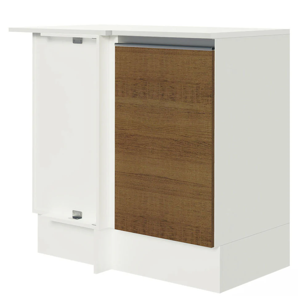 Bajo Mesada Cocina Esquinera 100% MDF con Mesada 1 Puerta Blanco/Marrón Smart Madesa