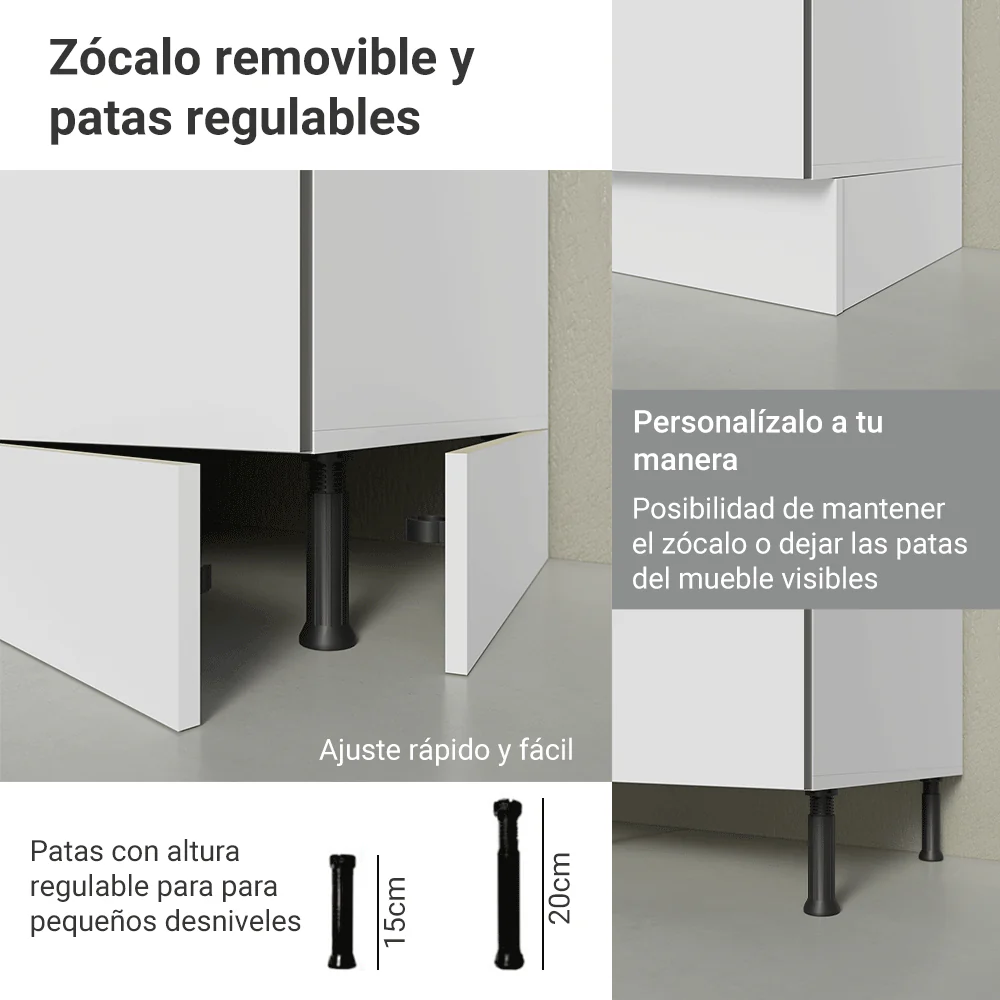 Bajo Mesada Cocina Esquinera para línea de 60 cm de Profundidad 1 Puerta (Sin Mesada) Blanco/Blanco Aterciopelado Lux Madesa - Image 8