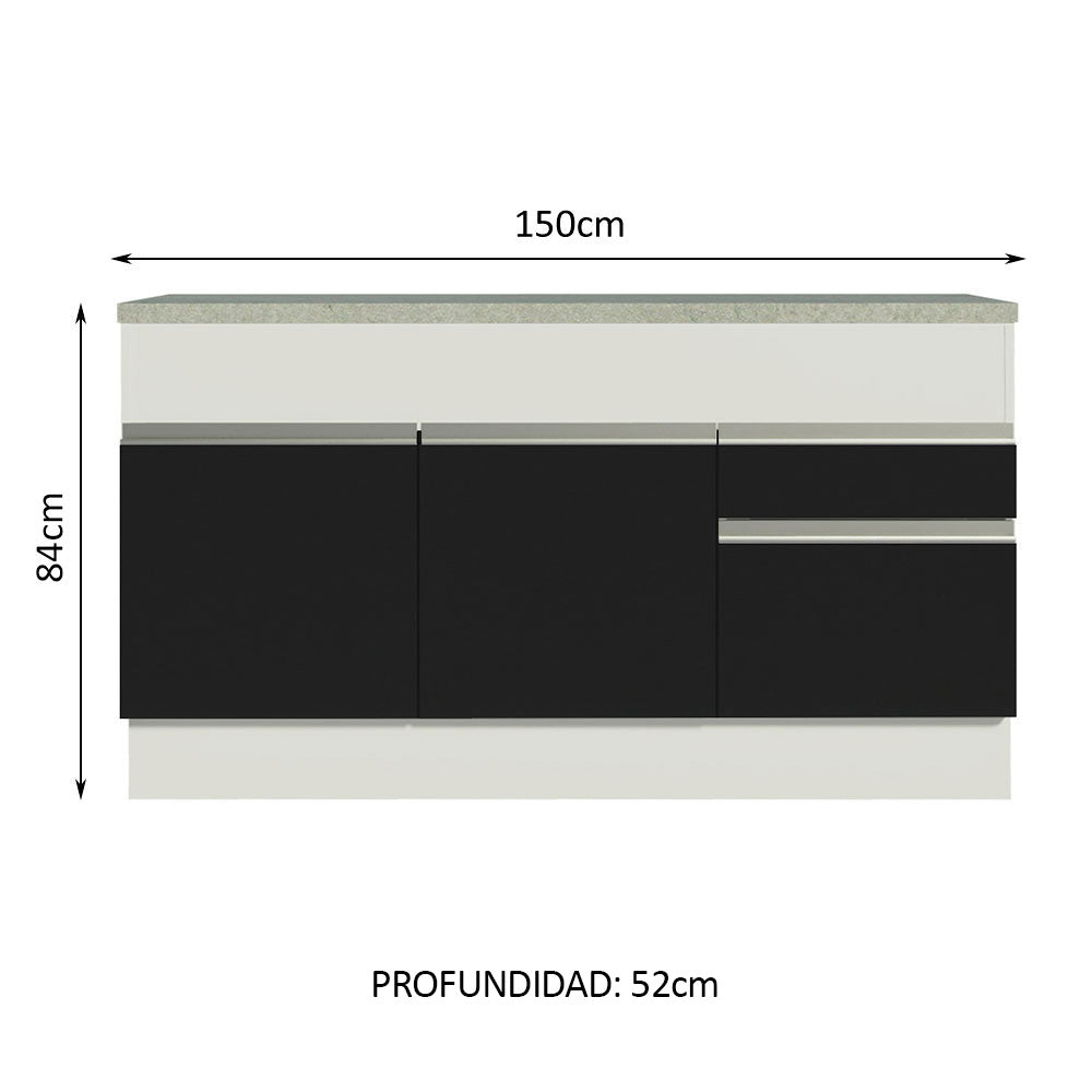 Bajo Mesada Cocina Madesa Glamy 150 cm 2 Puertas con Tapa Blanco/Negro - Image 2