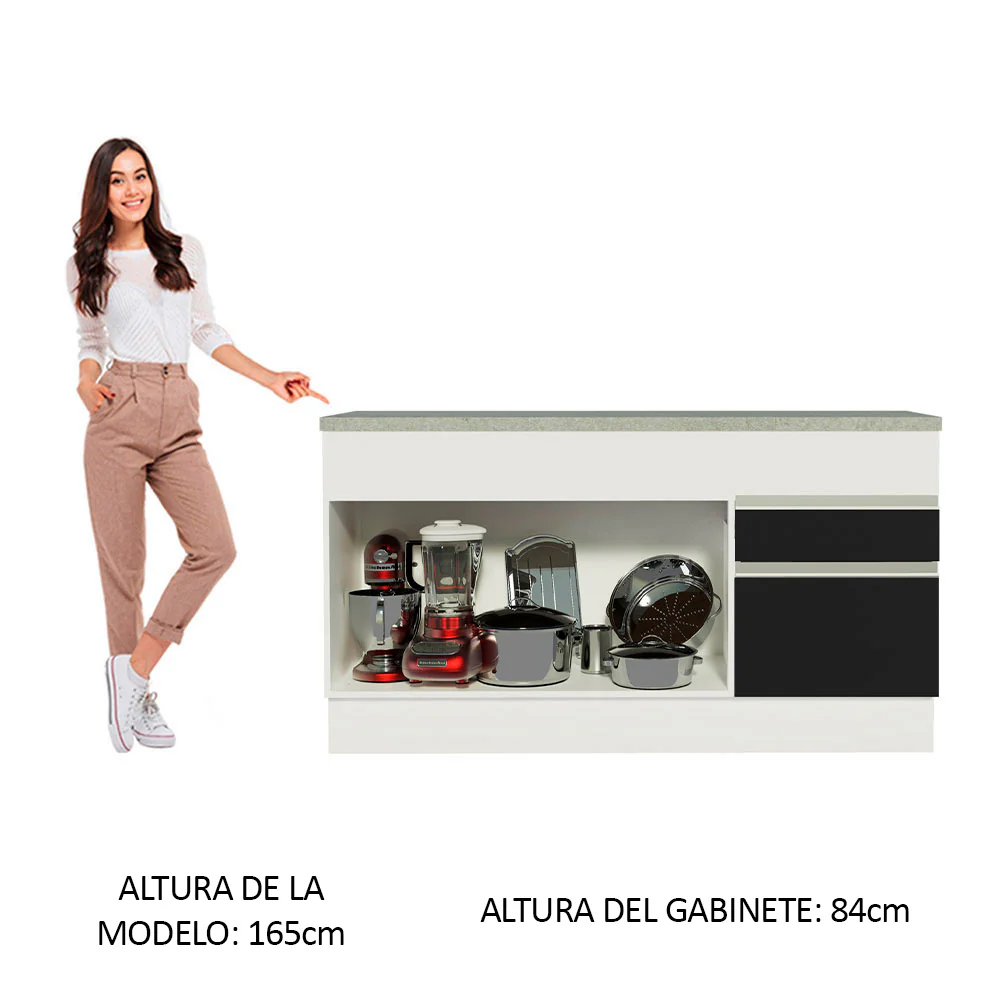 Bajo Mesada Cocina Madesa Glamy 150 cm 2 Puertas con Tapa Blanco/Negro - Image 4