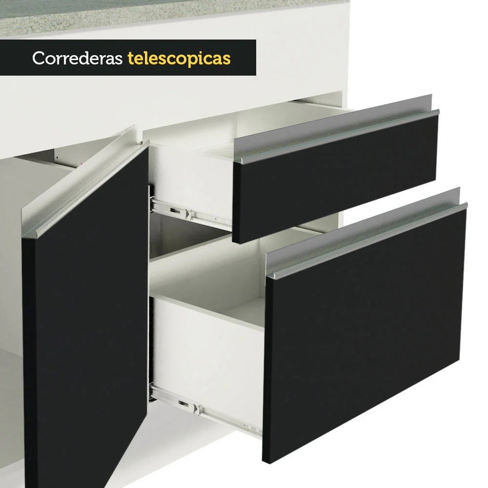 Bajo Mesada Cocina Madesa Glamy 150 cm 2 Puertas con Tapa Blanco/Negro - Image 5