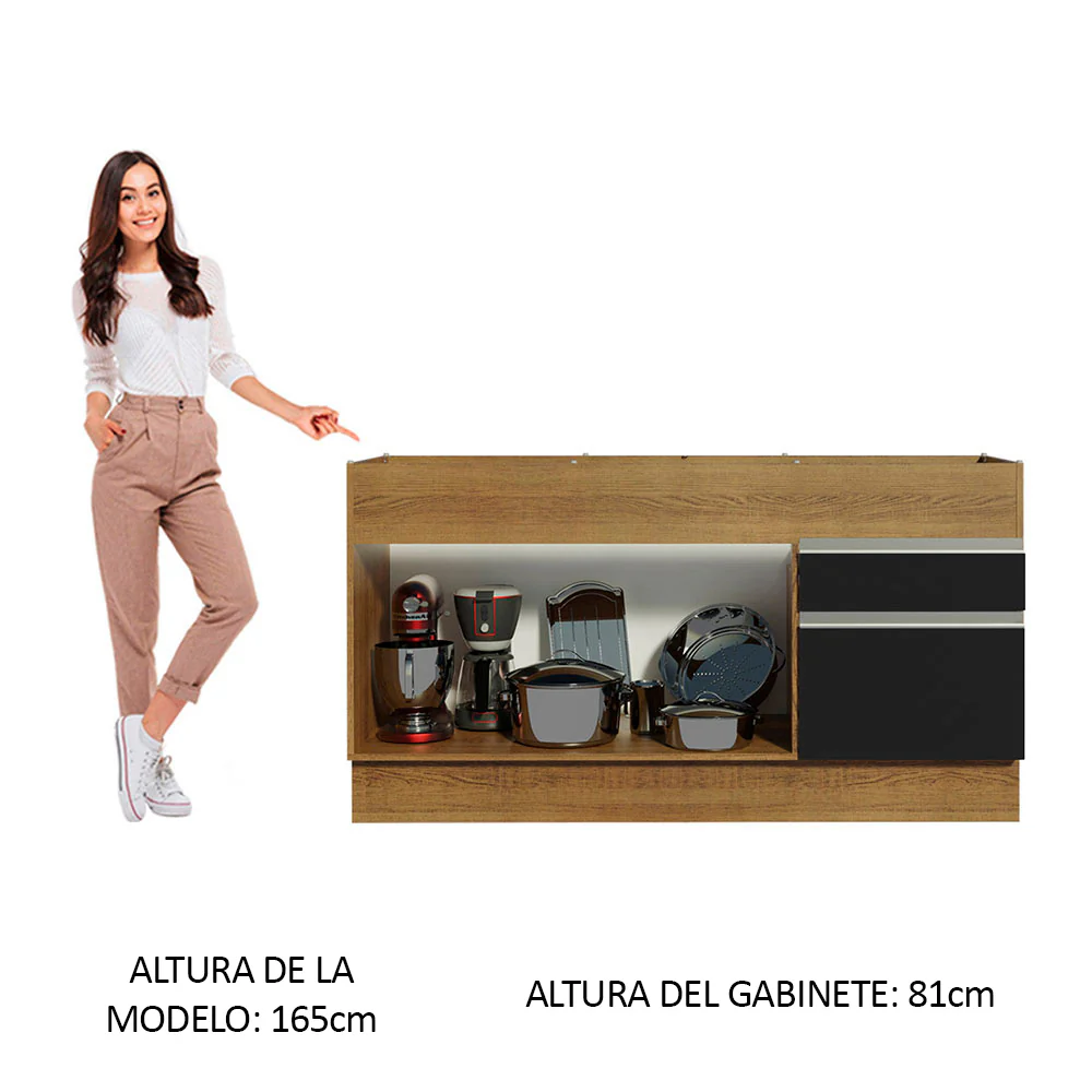 Bajo Mesada Cocina Madesa Glamy 150cm 2 Puertas sin Bacha Marrón/Negro - Image 4