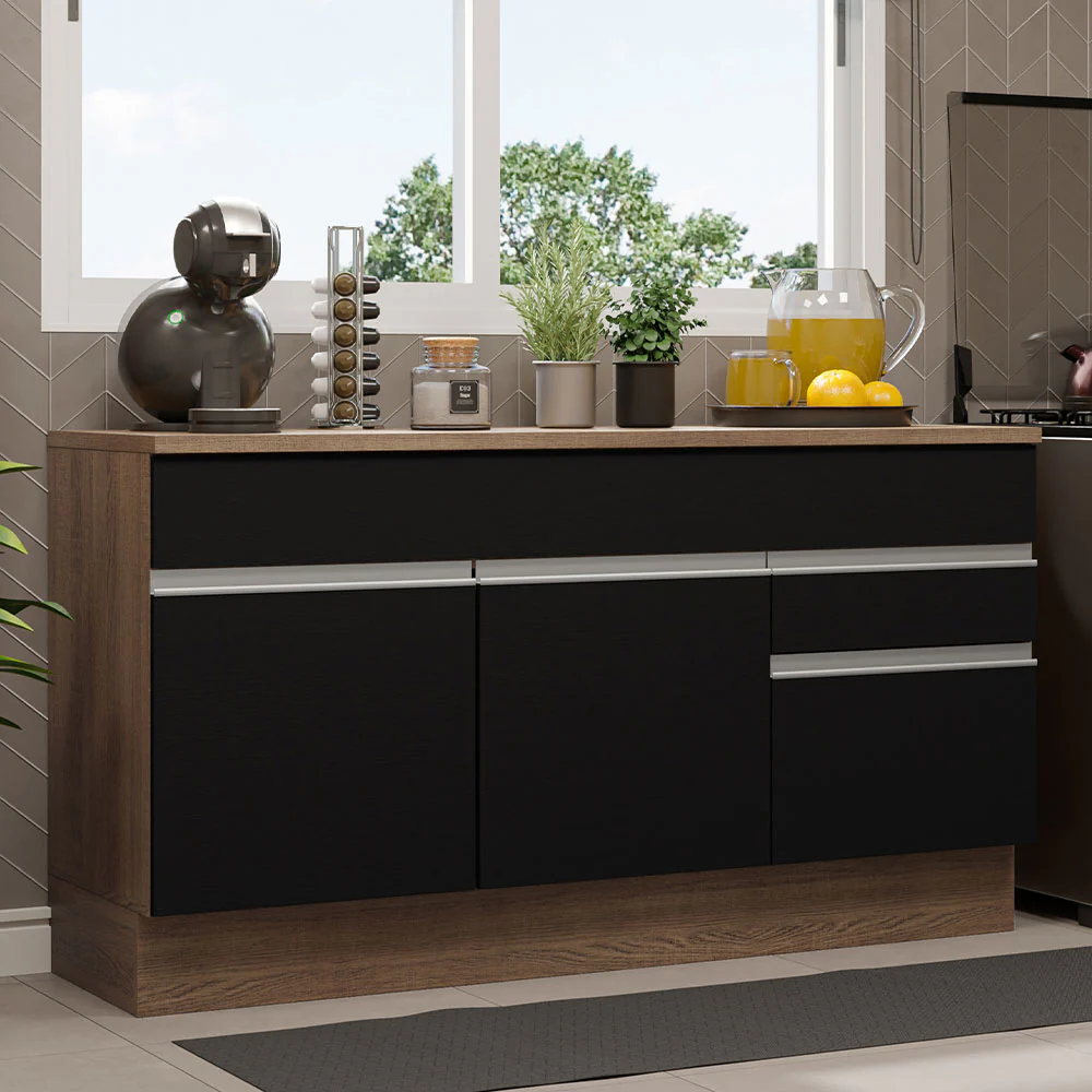 Bajo Mesada Cocina Madesa Glamy 150cm con Tapa Marrón/Negro
