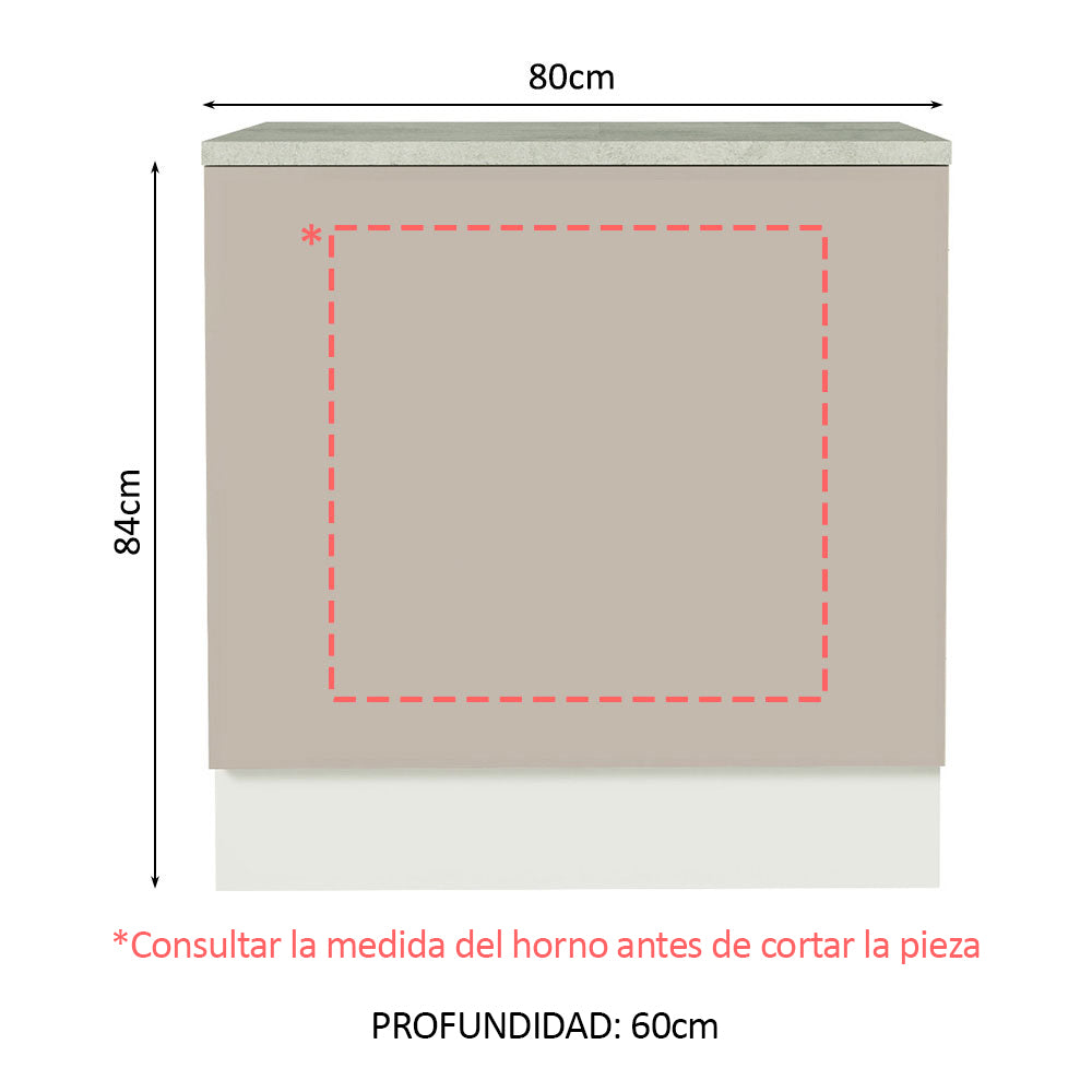 Bajo Mesada Cocina para Horno Empotrado 80 x 60 cm con Mesada Blanco/Crema Agata Madesa - Image 2