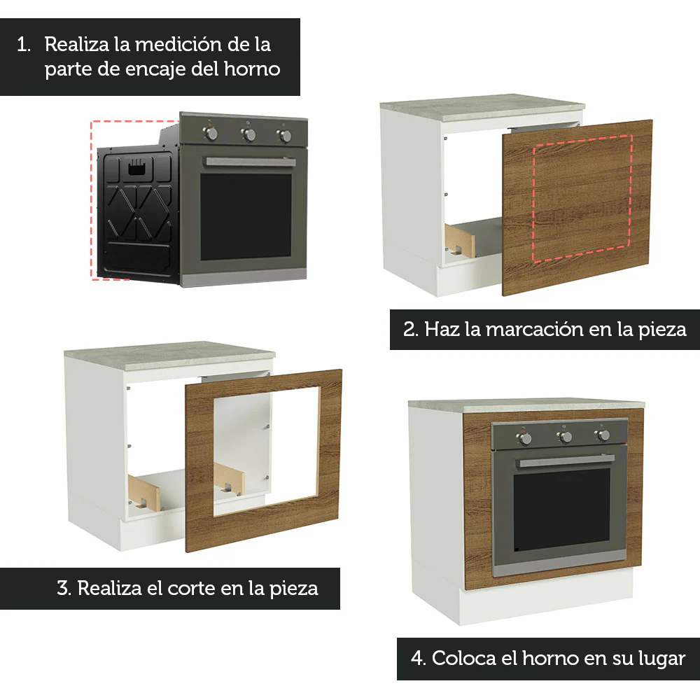 Bajo Mesada Cocina para Horno Empotrado 80 x 60 cm con Mesada Blanco/Marrón Glamy, Stella Madesa - Image 4