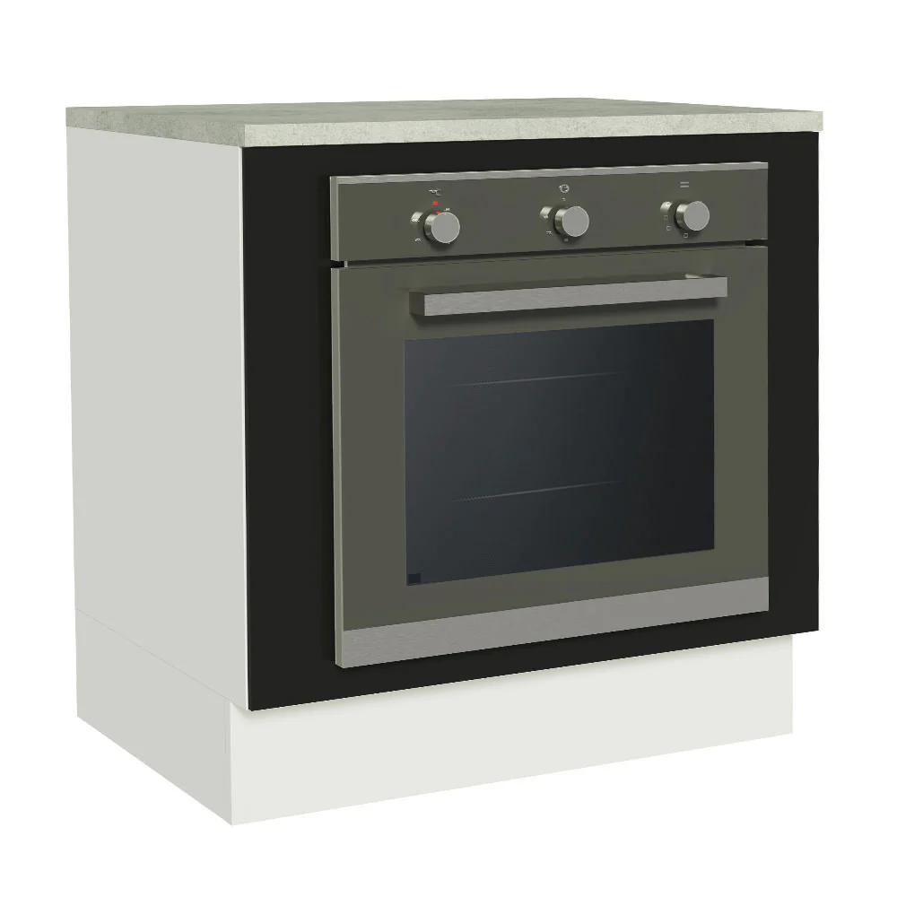 Bajo Mesada Cocina para Horno Empotrado 80 x 60 cm con Mesada Blanco/Negro Agata, Glamy Madesa