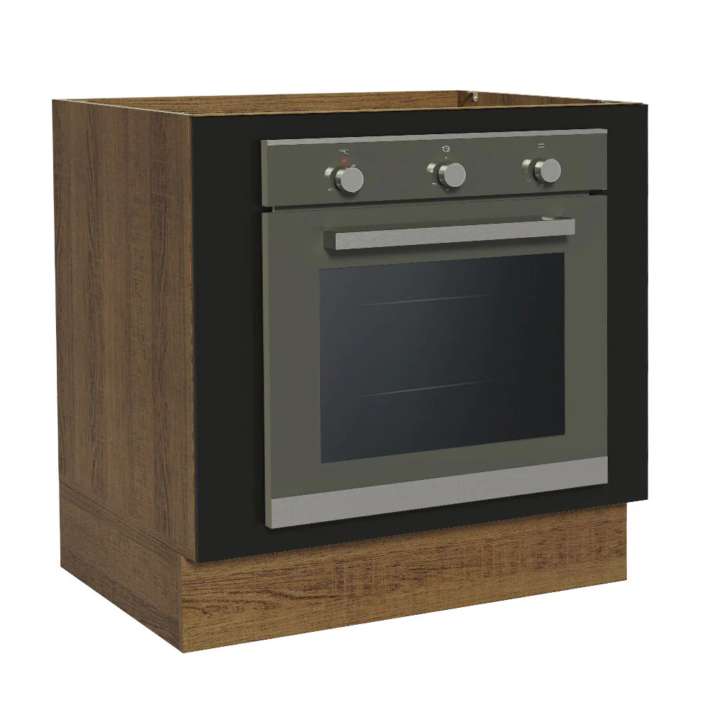 Bajo Mesada Cocina para Horno Empotrado 80 x 60 cm Sin Mesada Marrón/Negro Agata, Glamy, Madesa