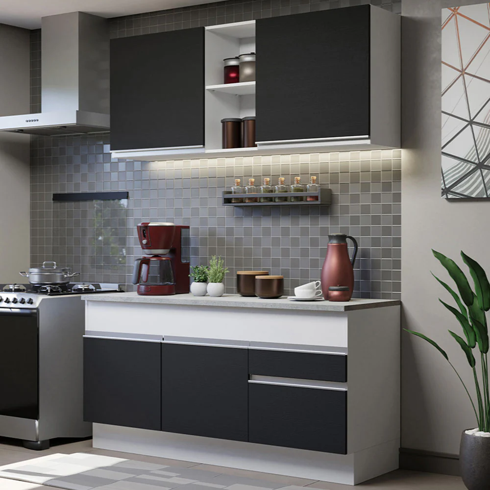 Combo de Cocina 150cm Madesa Glamy Blanco/Negro 01