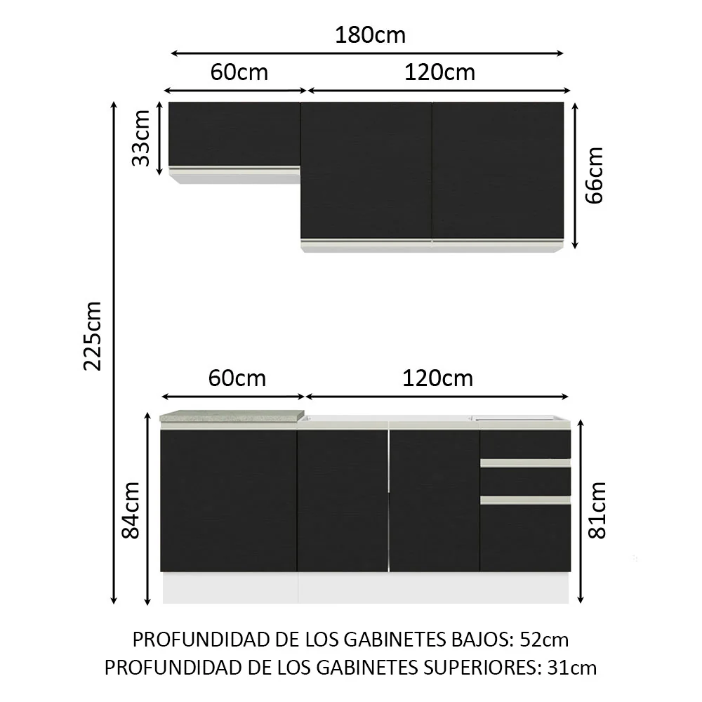 Combo de Cocina 180cm Madesa Glamy Blanco/Negro 07 - Image 2