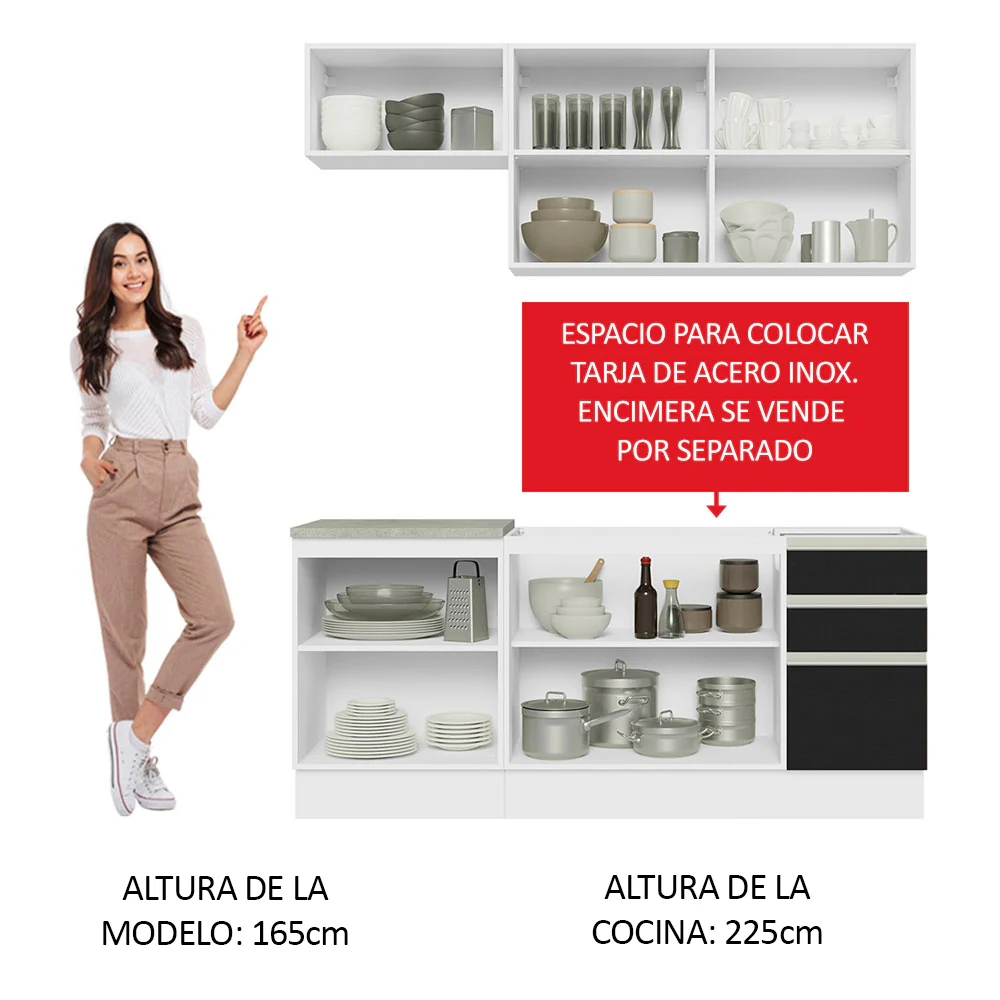 Combo de Cocina 180cm Madesa Glamy Blanco/Negro 07 - Image 4