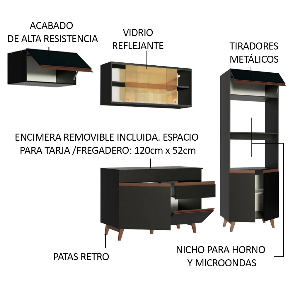 Combo completo de Cocina 260cm Negro Reims Madesa 01 - Image 4