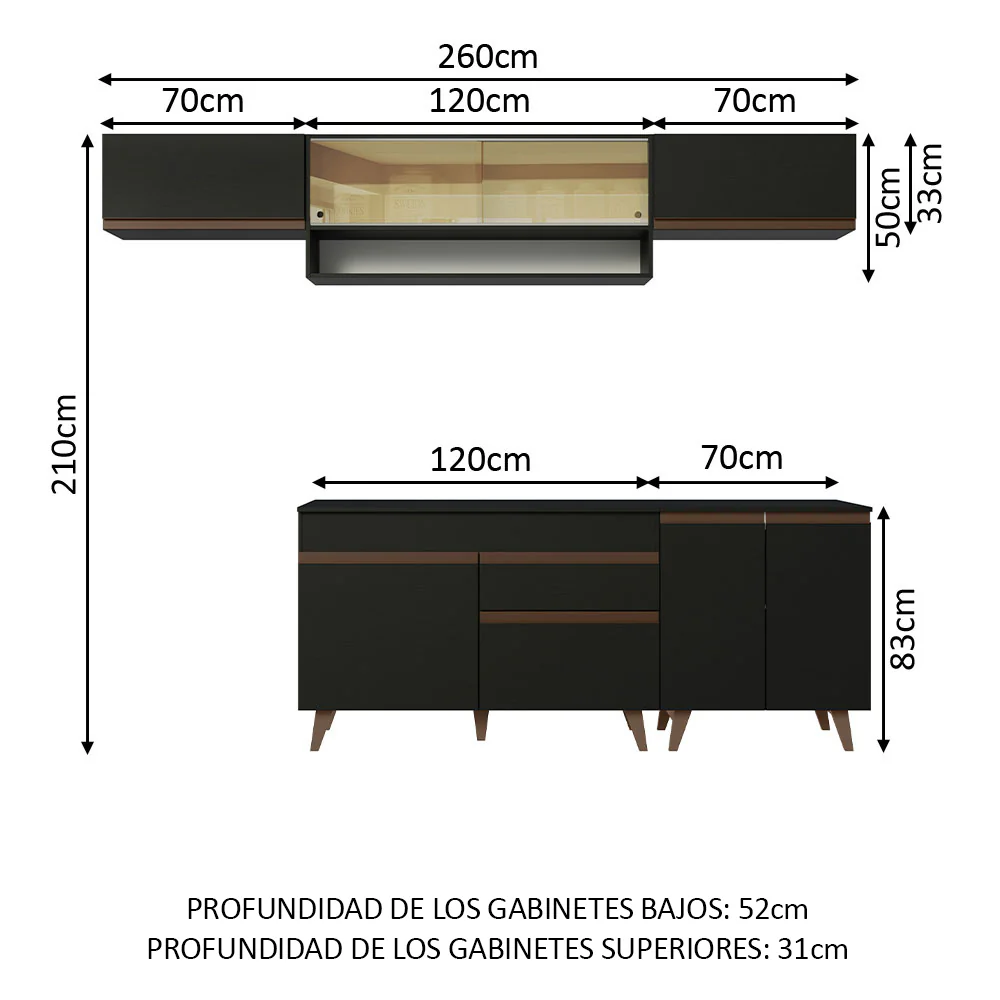 Combo completo de Cocina 260cm Negro Reims Madesa 11 - Image 2