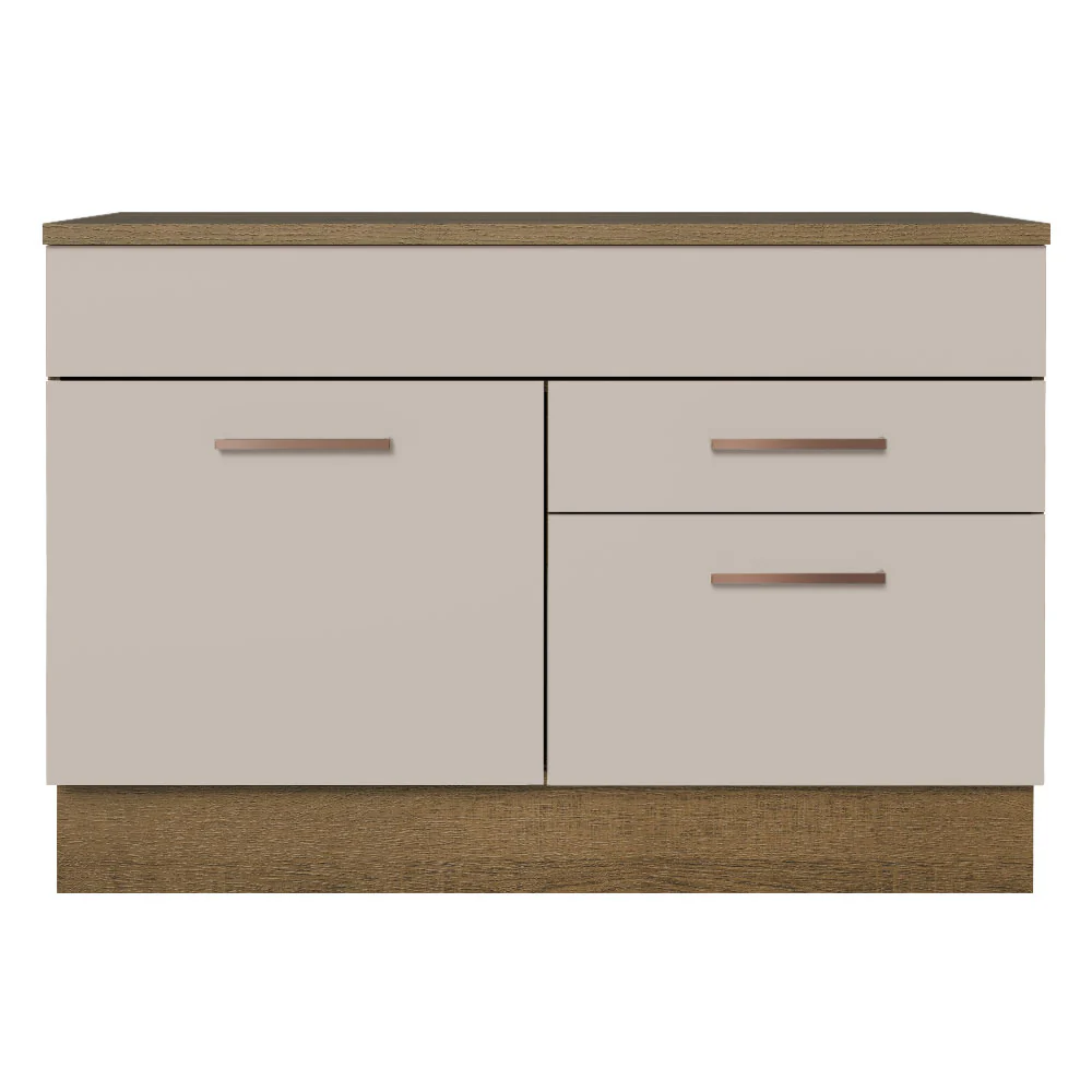 Bajo Mesada Cocina 120 cm con 1 Puerta y 2 cajones (Con Mesada) Marrón/Crema Agata Madesa - Image 3